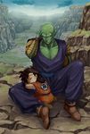  acha antennae bald brown_hair cloud dragon_ball dragon_ball_z green_skin landscape male_focus multiple_boys piccolo sky sleeping son_gohan 