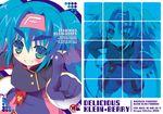  blue_hair blush cover doujinshi eyebrows gloves green_eyes grin hand_on_hip headband klan_klein long_hair macross macross_frontier pointing pointy_ears sasorigatame smile solo twintails uniform very_long_hair 