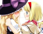  alice_margatroid blonde_hair blue_eyes blush couple covering_mouth hairband hand_on_another's_cheek hand_on_another's_face hat kirisame_marisa multiple_girls saliva saliva_trail shanghai_doll touhou umekichi upper_body witch_hat yuri |_| 