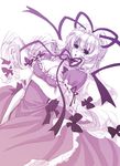  bow breasts cleavage closed_fan dress fan folding_fan frilled_dress frills gradient hair_bow hat large_breasts long_hair monochrome purple ribbon shima_chiyo solo touhou yakumo_yukari 