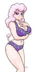  bra breasts canine cleavage clothed clothing datroll dog female hair lingerie mammal panties pink_hair plain_background poodle purple_eyes solo underwear white_background 