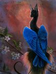  azure blue_eyes dragon feral furred_dragon hibbary sitting solo tree wings wood 