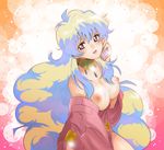  1girl bare_shoulders breasts cloud_hair earrings jewelry large_breasts long_hair looking_at_viewer multicolored_hair necklace nia_teppelin nipples smile solo tengen_toppa_gurren_lagann very_long_hair yukimitsuki 