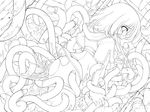  absurdres ass blush censored cum from_behind greyscale highres hunter_(ragnarok_online) lineart looking_back midriff monochrome ragnarok_online shorts tears tentacle_sex tentacles torn_clothes water work_in_progress xration 