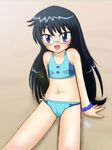  beach bikini blue_eyes blue_hair blush glasses happy lens_flare loli long_hair miyanii_(myanie) myanie nogami_aoi swimsuit zettai_karen_children 