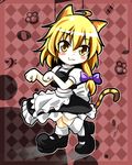  :3 animal_ears cat_ears cat_tail chibi k2isu kemonomimi_mode kirisame_marisa musical_note no_hat no_headwear paw_pose paw_print smile solo tail touhou 