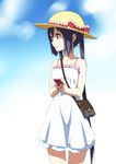  alternate_costume alternate_hairstyle bag black_hair brown_eyes cellphone dress errant handbag hat k-on! long_hair looking_away nakano_azusa phone ponytail profile solo sun_hat sundress very_long_hair 