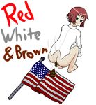  1girl america amputee barefoot brown_hair flag green_eyes katawa_shoujo short_hair squatting tezuka_rin 