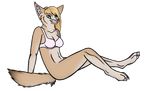  bra breasts canine casualfennec clothed clothing female fennec fox half-dressed leaning leaning_back looking_at_viewer mammal sitting smile solo underwear 