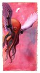  flying hibbary octopus pink pink_background pink_theme plain_background tentacles wings yellow_eyes 