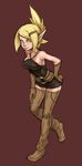  animoose blonde_hair boots cra evangelyne green_eyes highres pointy_ears simple_background solo thigh_boots thighhighs wakfu zettai_ryouiki 