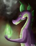  aeronjvl dragon fangs fire friendship_is_magic green_eyes male my_little_pony scalie simple_background smoke solo spike_(mlp) 
