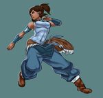  abs animoose armband armpits avatar_(series) bare_shoulders blue_eyes boots breasts brown_hair covered_navel dark_skin hair_tubes korra long_hair medium_breasts ponytail skin_tight solo the_legend_of_korra toned topknot vambraces 