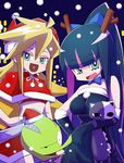  :d animalmaster christmas chuck_(psg) elbow_gloves gloves heart heart_in_mouth highres honekoneko_(psg) multiple_girls official_style open_mouth panty_&amp;_stocking_with_garterbelt panty_(psg) santa_costume smile snowing stocking_(psg) stuffed_animal stuffed_cat stuffed_toy 
