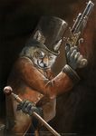  canine dark_background eyewear fox grin hat looking_at_viewer mammal monocle qzurr ranged_weapon solo steampunk stick top top_hat weapon 