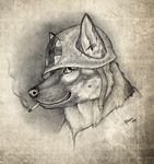  canine dog german_shepherd grumpsy helmet medic monochrome portrait qzurr smirk smoking solo 