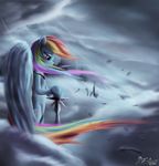  abstract_background aeronjvl cloud clouds equine feathers female friendship_is_magic hair hi_res mammal multi-colored_hair my_little_pony necklace pegasus purple_eyes rainbow_dash_(mlp) rainbow_hair solo sword weapon wings 