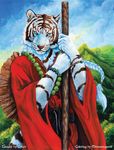  asian blue_eyes feline landscape male mammal necklace pigtails qzurr solo stick tiger 