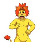  feline happy lion male mammal morenatsu nude samoji smile solo sotaro soutaro spikey_hair 