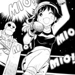  1girl ;d boxing boxing_gloves boxing_ring character_name greyscale hat honda_mio idolmaster idolmaster_cinderella_girls monochrome one_eye_closed open_mouth sagat smile street_fighter tank_top watarai_keiji 