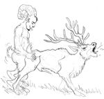  bestiality black_and_white bracciotoon erection eyes_closed feral gay interspecies male monochrome penis satyr stag 