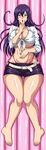  1girl areola_slip areolae asakura_yuu_(-unlimited) ass barefoot belt blue_eyes blush breasts cleavage curvy feet female front-tie_shirt front-tie_top highleg highleg_panties highres hips huge_ass huge_breasts ichinose_yuna insert_(artist) legs long_hair long_image lying miniskirt mound_of_venus nail_polish navel no_bra on_back open_mouth original panties purple_hair red_panties shirt short_skirt skirt solo tall_image thigh_gap thong toes underboob underwear v v_over_mouth whale_tail wide_hips 