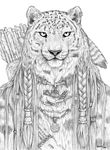  arrow feline male mammal monochrome necklace pigtails plain_background portrait qzurr runes solo white_background 
