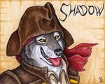  badge canine pirate qzurr shadow smile solo tongue tongue_out tricorne wolf yellow_eyes 