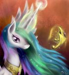  absurd_res aeronjvl blue_hair crown equine female feral friendship_is_magic green_hair hair hi_res horn horse looking_at_viewer magic mammal my_little_pony pink_eyes pony princess princess_celestia_(mlp) purple_hair royalty smile solo 