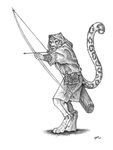  arrow bow cloak feline leopard luchsmond monochrome plain_background qzurr ranged_weapon solo weapon white_background 