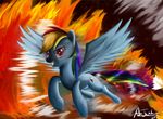  abstract_background aeronjvl cutie_mark equine female feral fire flying friendship_is_magic hair horse mammal multi-colored_hair my_little_pony pegasus pony purple_eyes rainbow_dash_(mlp) rainbow_hair smile solo wings 