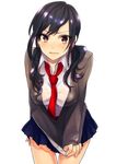  bad_id bad_pixiv_id black_hair blush brown_eyes clothes_tug czc_(deko) long_hair low_twintails necktie original school_uniform simple_background skirt solo sweater sweater_tug twintails white_background 
