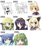  aircraft airplane animal_ears artist_progress biplane black_hair blonde_hair blue_eyes blue_hair cat_ears chiki cr.42_falco f-14_tomcat fire_emblem fire_emblem:_monshou_no_nazo green_eyes green_hair hairband heterochromia long_hair looking_back mamkute military multiple_girls open_mouth personification pointy_ears ponytail red_eyes short_hair sidelocks simple_background su-27 sukezaemon_(stainless_night) teeth tiara traditional_media 