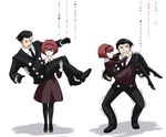  1girl android black_eyes black_hair bob_cut carrying dress formal hairband nam_(valckiry) necktie pale_skin pantyhose princess_carry r_dorothy_wayneright roger_smith role_reversal the_big_o translated 