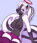  breasts clothed clothing eyewear female glasses half-dressed halo looking_at_viewer mammal nipples panties piercing reverse_countershading skimpy skunk solo strawberryneko topless underwear 