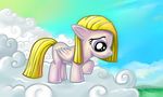  alexmakovsky blonde_hair cloud equine female feral frown grey_eyes hair horse mammal my_little_pony pegasus pony sad simple_background sky solo surprise_(mlp) wings young 