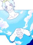  1boy blue_sky clasped_hands freckles hands_clasped male male_focus one_piece portgas_d_ace sky smile solo 