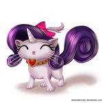  &lt;3 alexmakovsky bow cat collar cosplay eyes_closed feline female feral friendship_is_magic hair horn mammal my_little_pony opalescence_(mlp) pink_nose plain_background purple_hair simple_background smile solo whiskers white_background 
