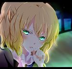  bad_id bad_pixiv_id bangs blonde_hair close-up colored_eyelashes face green_eyes letterboxed lips mizuhashi_parsee multicolored multicolored_eyes scarf solo sui_(camellia) touhou 