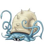  creature full_body gen_1_pokemon looking_at_viewer no_humans omastar pokemon pokemon_(creature) scowl solo transparent_background yellow_eyes 