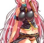  breasts close-up lace_panties large_breasts megurine_luka midriff no_background panties pink_hair puu_maru smile stomach underwear vocaloid 