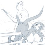  altered anthro arched_back bent_over big_breasts breasts butt butt_grab duo edit eyes_closed female fence ferret from_behind greyscale hanging_breasts huge_breasts male mammal monochrome mustelid nateday nipples nude raised_tail sex sketch straight 