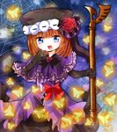  bad_id bad_pixiv_id blue_eyes bow bug butterfly capelet dress elbow_gloves eva_beatrice flower gloves hat insect laughing open_mouth orange_hair ribbon rose silk solo spider_web staff tubamelove umineko_no_naku_koro_ni 