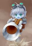  aqua_eyes blue_skin bullet cannon fang gauntlets goggles goggles_on_head league_of_legends pointy_ears rere_(yusuke) silver_hair solo tristana yordle 