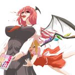  :d ^_^ bad_id bad_pixiv_id bat_wings blonde_hair blood blood_from_mouth book breasts closed_eyes demekyon empty_eyes flandre_scarlet glomp hat hat_ribbon head_wings highres holding holding_book hug hug_from_behind koakuma kuso_miso_technique large_breasts long_hair multiple_girls open_mouth red_eyes ribbon short_hair side_ponytail smile tackle touhou wings 
