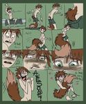  amazing brown_hair butt clothed clothing comic cute english_text eyes_closed fluffy_tail fox_tail green_background green_eyes hair happy hug human invalid_tag joy love male mammal o_o open_mouth overly_happy plain_background pubes pubic short_hair sitting solo standing stretching text the_truth what_has_science_done 