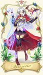  blue_flower blue_rose boots dragon fire flower grey_hair hair_ribbon hair_tubes highres horns magic pixiv_fantasia pixiv_fantasia_sword_regalia red_eyes red_flower red_rose ribbon rose silversirius smile solo spool tail thighhighs thread 