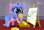  blue_hair butter canvas creating_art crown cub cutie_mark drawing easel equine female feral friendship_is_magic green_eyes green_hair hair hi_res hood horn horse killryde magic mammal moon multi-colored_hair my_little_pony paint paintbrush painting pajamas palette pony princess_celestia_(mlp) princess_luna_(mlp) purple_hair simple_background smile solo sun waffle winged_unicorn wings young 