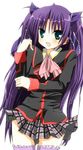  blue_eyes bow little_busters! long_hair natsuki_marina pink_bow plaid plaid_skirt purple_hair ribbon sasasegawa_sasami skirt solo thighhighs 