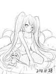  bad_id bad_pixiv_id dated greyscale hatsune_miku highres long_hair looking_at_viewer monochrome sei000 solo stuffed_animal stuffed_toy thighhighs twintails very_long_hair vocaloid 